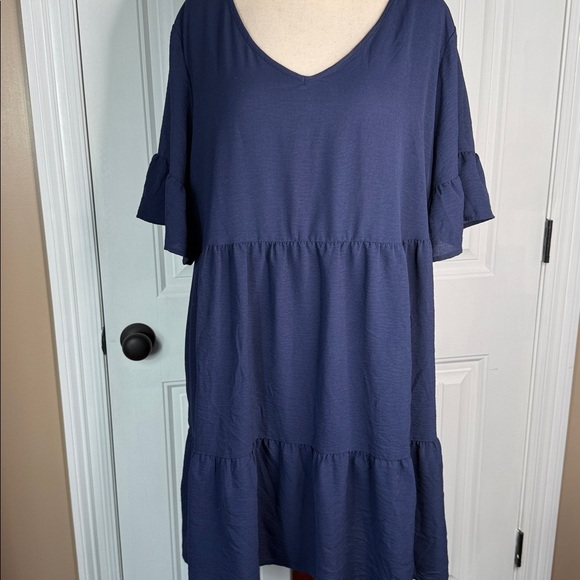 IN'VOLAND Plus Size  Dress Ruffle Babydoll Dresses V Neck Flowy Swing Dress 22W - Picture 2 of 13